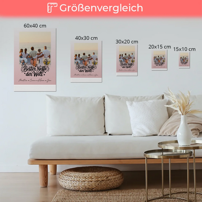 Personalisierte Fotoboard Magnet Wandbild mit 1 Foto und 3 Herz Fotos für den besten Neffen der Welt