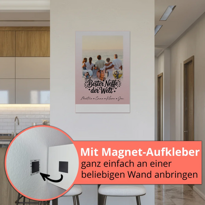 Personalisierte Fotoboard Magnet Wandbild mit 1 Foto und 3 Herz Fotos für den besten Neffen der Welt