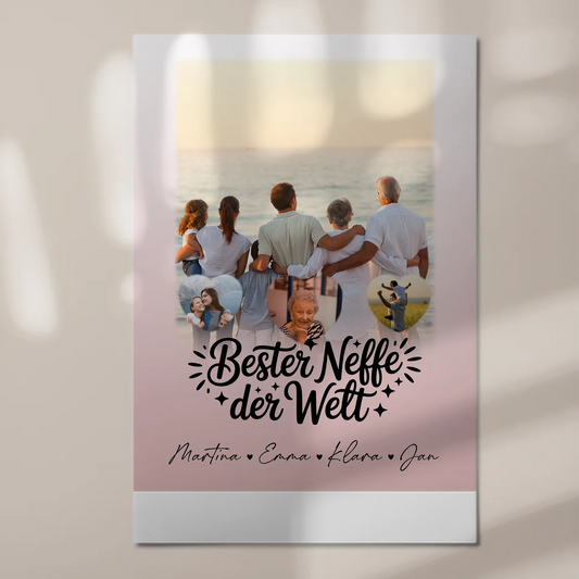 Personalisierte Fotoboard Magnet Wandbild mit 1 Foto und 3 Herz Fotos für den besten Neffen der Welt 1