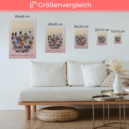 Personalisierte Fotoboard Magnet Wandbild mit 1 Foto und 3 Herz Fotos für den besten Neffen der Welt