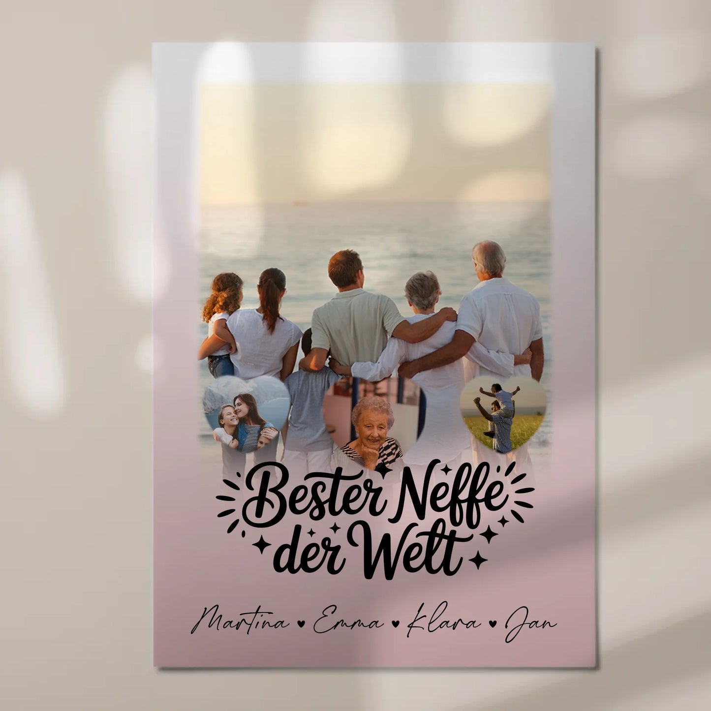 Personalisierte Fotoboard Magnet Wandbild mit 1 Foto und 3 Herz Fotos für den besten Neffen der Welt