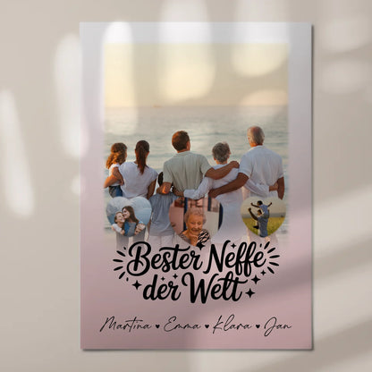 Personalisierte Fotoboard Magnet Wandbild mit 1 Foto und 3 Herz Fotos für den besten Neffen der Welt