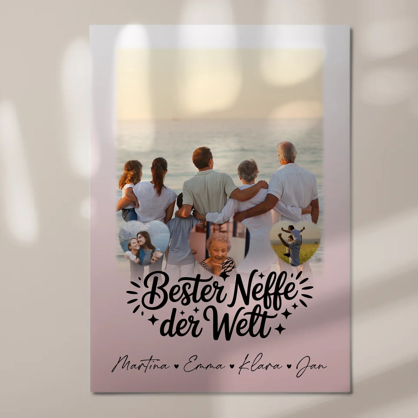 Personalisierte Fotoboard Magnet Wandbild mit 1 Foto und 3 Herz Fotos für den besten Neffen der Welt 7