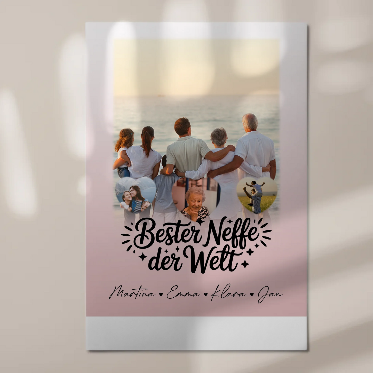 Personalisierte Fotoboard Magnet Wandbild mit 1 Foto und 3 Herz Fotos für den besten Neffen der Welt