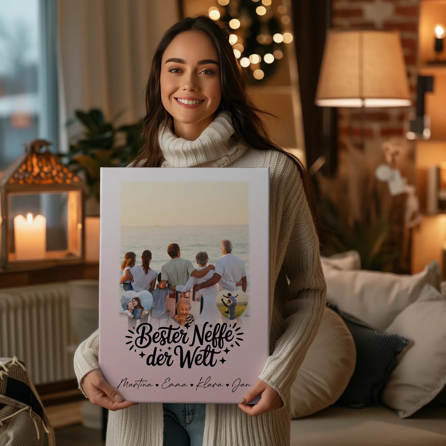 Personalisierte Fotocollage Großes Bild aus Vielen Kleinen mit 1 Foto und 3 Herzfotos für den besten Neffen der Welt 2