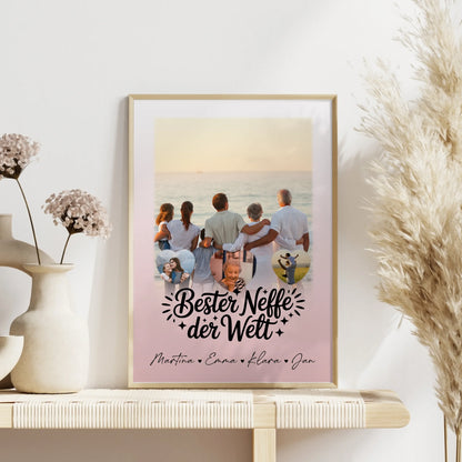 Karten Poster Personalisiert mit 1 Foto und 3 Kleine Herz Fotos für den besten Neffen der Welt