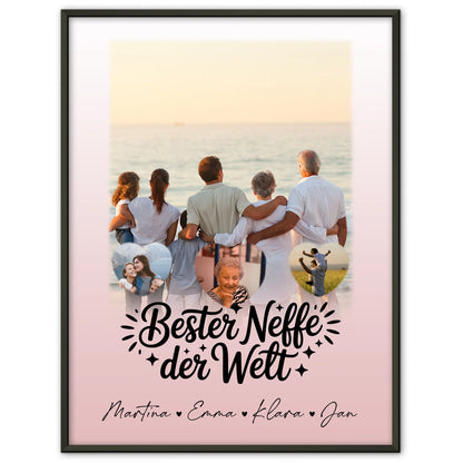 Karten Poster Personalisiert mit 1 Foto und 3 Kleine Herz Fotos für den besten Neffen der Welt