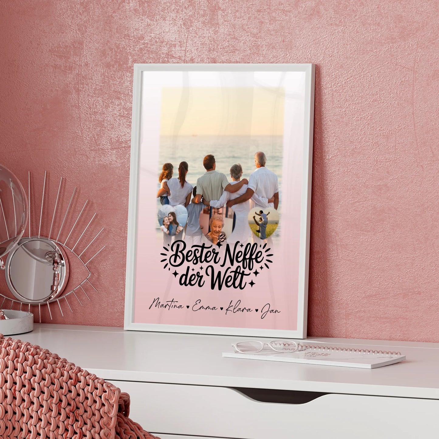 Karten Poster Personalisiert mit 1 Foto und 3 Kleine Herz Fotos für den besten Neffen der Welt