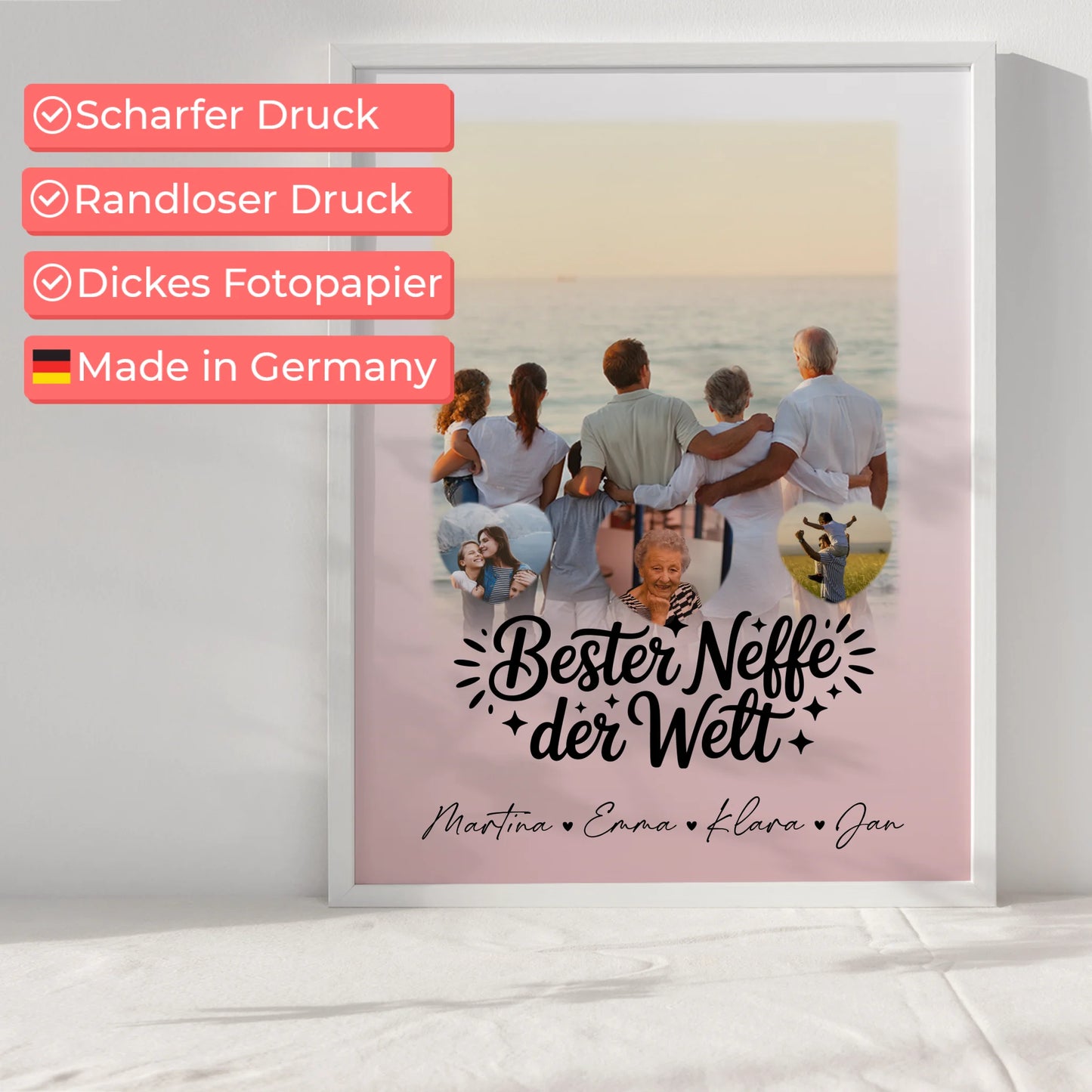 Karten Poster Personalisiert mit 1 Foto und 3 Kleine Herz Fotos für den besten Neffen der Welt