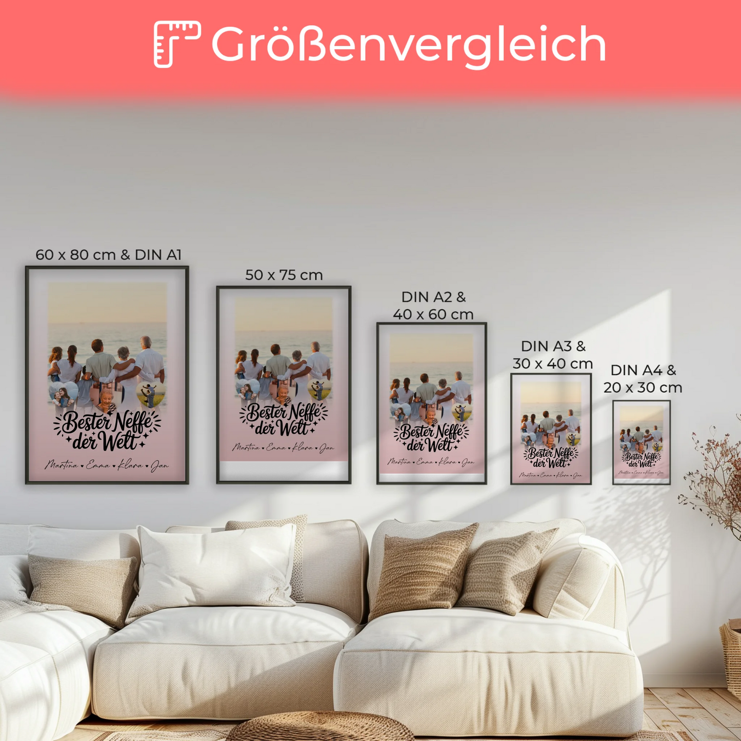 Karten Poster Personalisiert mit 1 Foto und 3 Kleine Herz Fotos für den besten Neffen der Welt