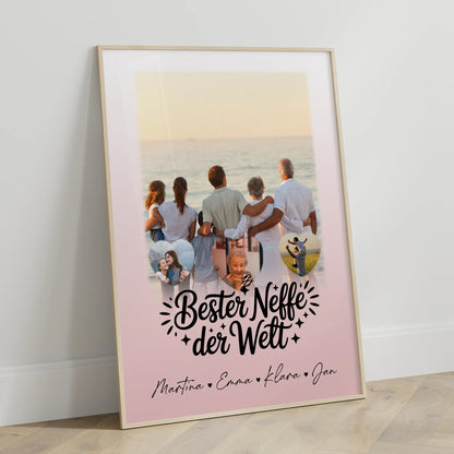 Karten Poster Personalisiert mit 1 Foto und 3 Kleine Herz Fotos für den besten Neffen der Welt