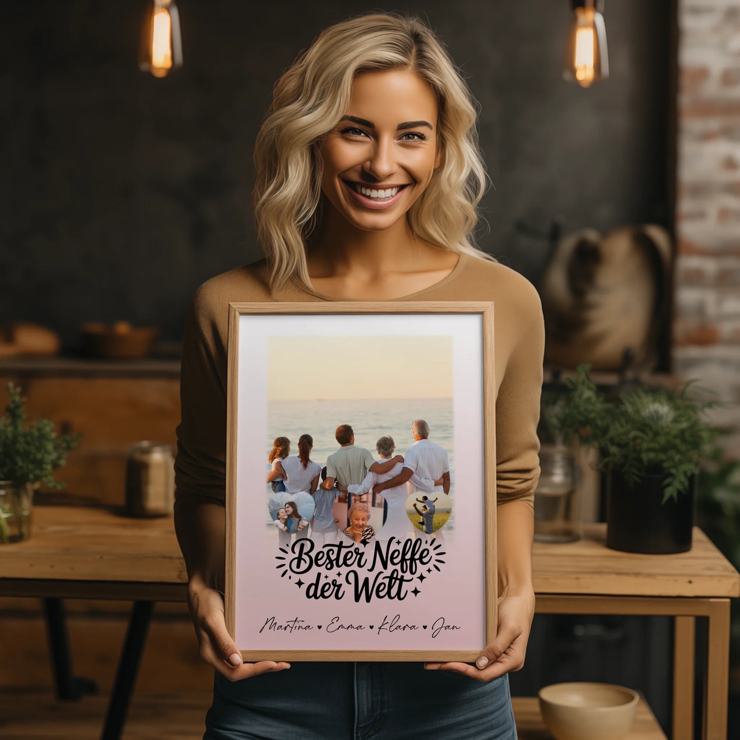 Karten Poster Personalisiert mit 1 Foto und 3 Kleine Herz Fotos für den besten Neffen der Welt