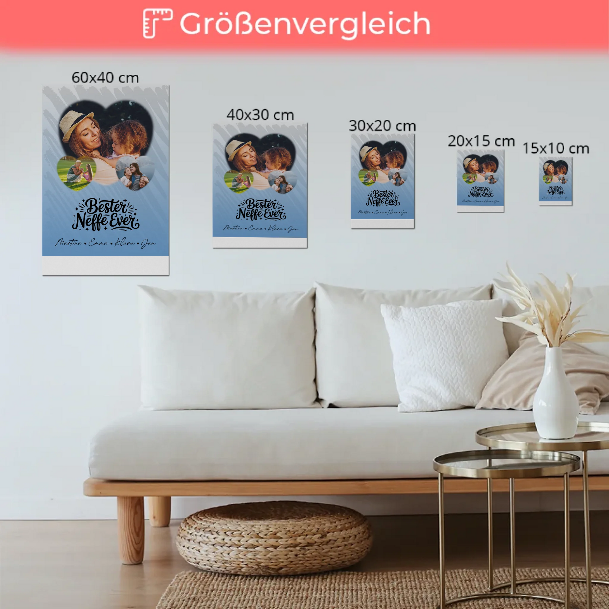 Personalisiertes Fotoboard Magnet Wandbild mit 3 Herz Fotos für den besten Neffen Ever 6