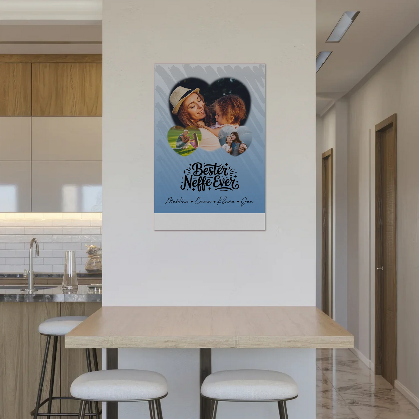 Personalisiertes Fotoboard Magnet Wandbild mit 3 Herz Fotos für den besten Neffen Ever