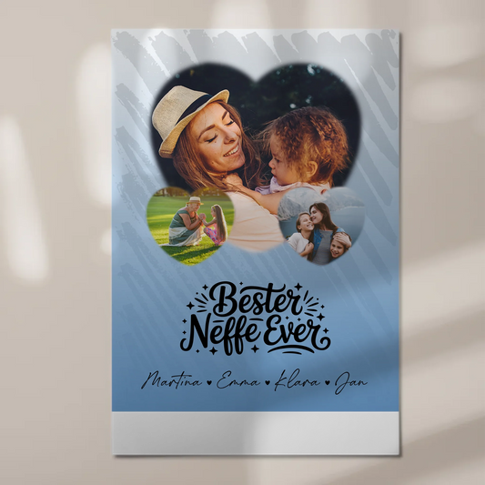 Personalisiertes Fotoboard Magnet Wandbild mit 3 Herz Fotos für den besten Neffen Ever 1