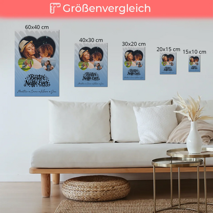 Personalisiertes Fotoboard Magnet Wandbild mit 3 Herz Fotos für den besten Neffen Ever