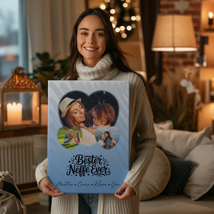 Personalisierte Leinwand Wandbild mit 3 Herz Fotos Bester Neffe Ever Geschenk 2