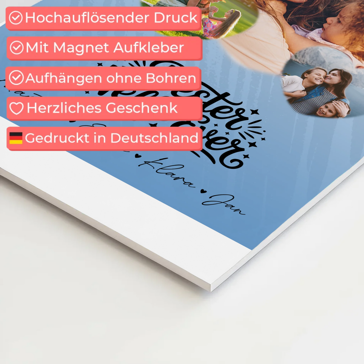 Personalisiertes Fotoboard Magnet Wandbild mit 3 Herz Fotos für den besten Neffen Ever 4