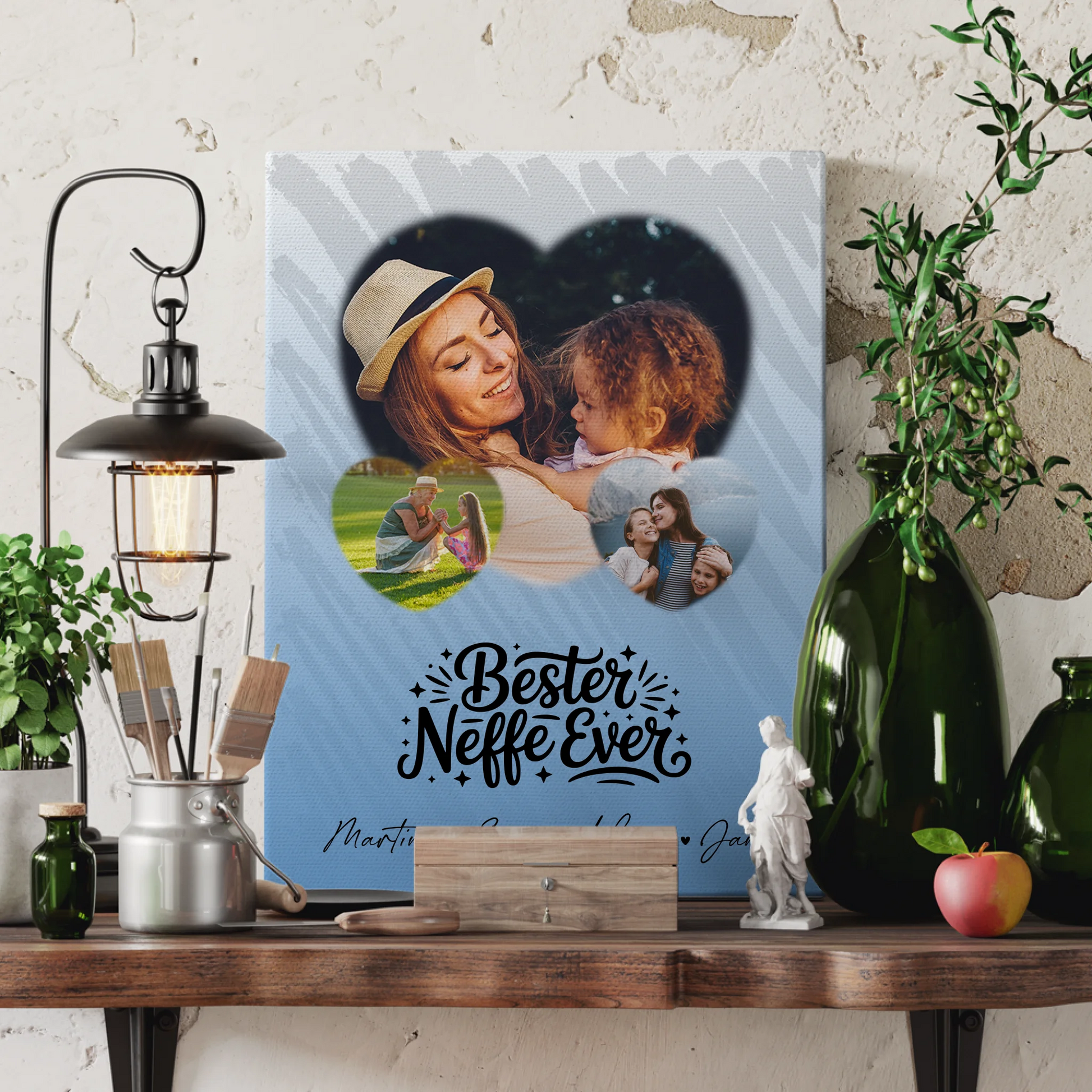 Personalisierte Leinwand Wandbild mit 3 Herz Fotos Bester Neffe Ever Geschenk 3