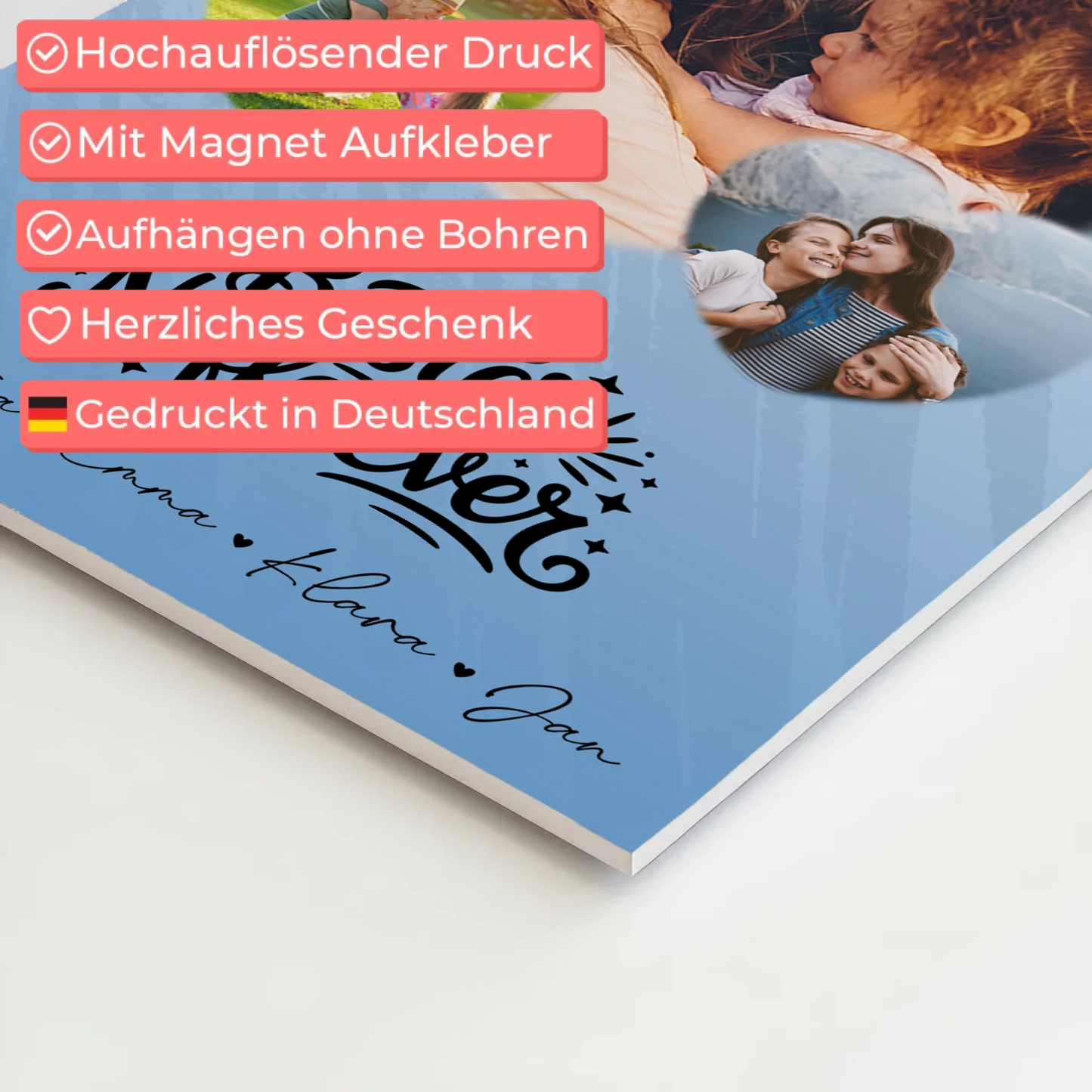 Personalisiertes Fotoboard Magnet Wandbild mit 3 Herz Fotos für den besten Neffen Ever