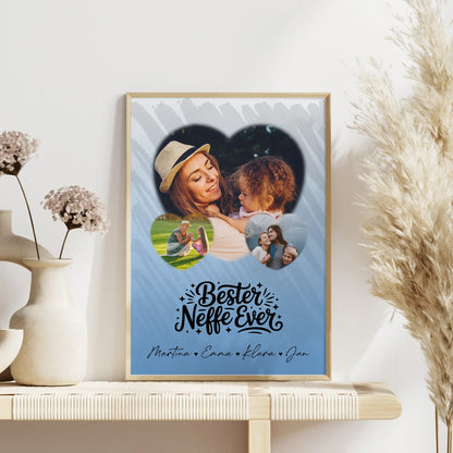 Karten Poster Personalisiert mit 3 Herz Fotos Bester Neffe Ever Geschenk
