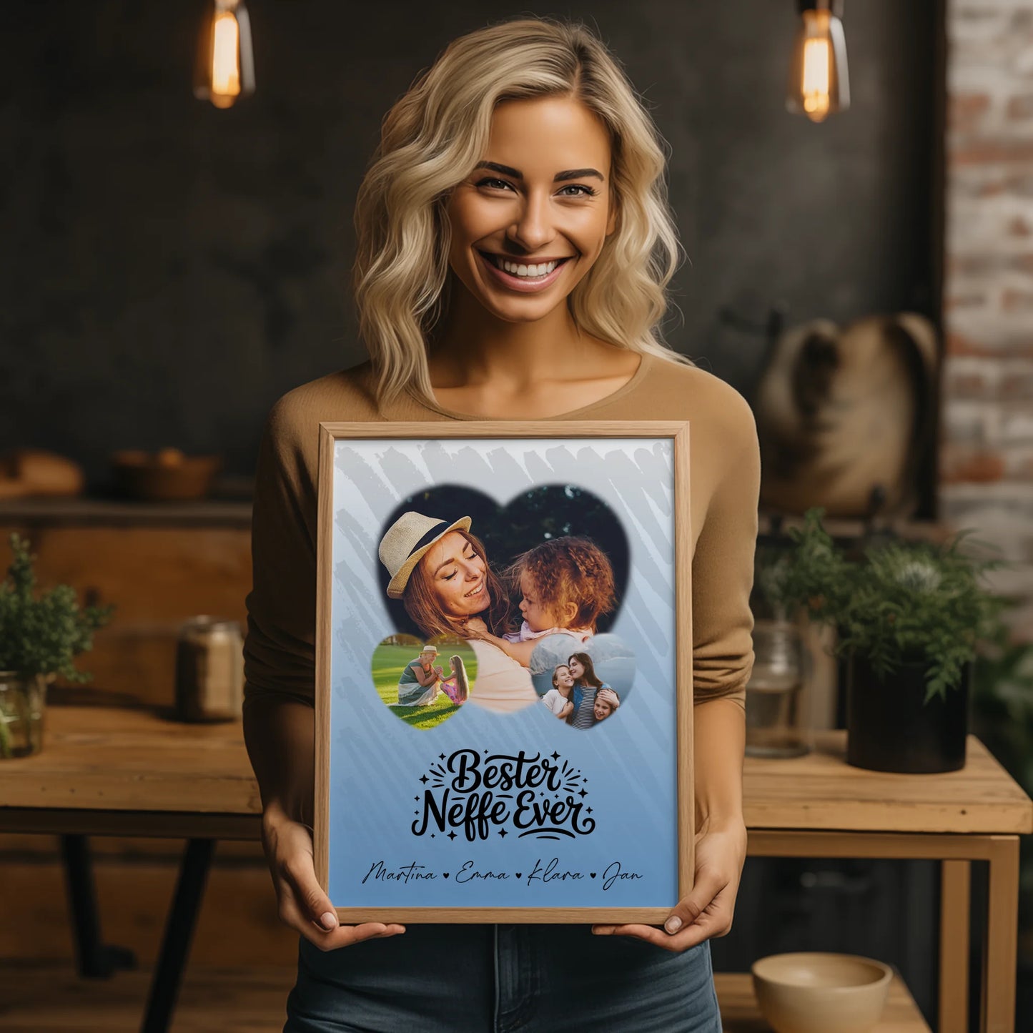 Karten Poster Personalisiert mit 3 Herz Fotos Bester Neffe Ever Geschenk