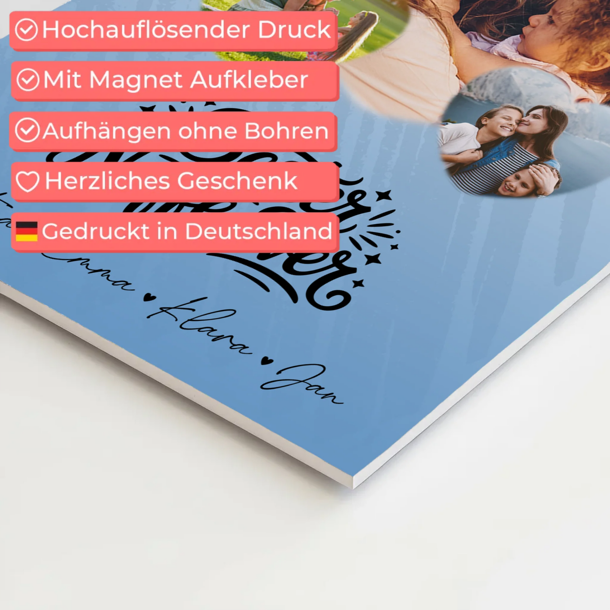 Personalisiertes Fotoboard Magnet Wandbild mit 3 Herz Fotos für den besten Neffen Ever 10