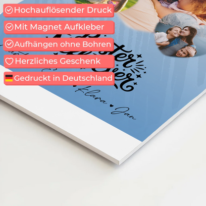 Personalisiertes Fotoboard Magnet Wandbild mit 3 Herz Fotos für den besten Neffen Ever