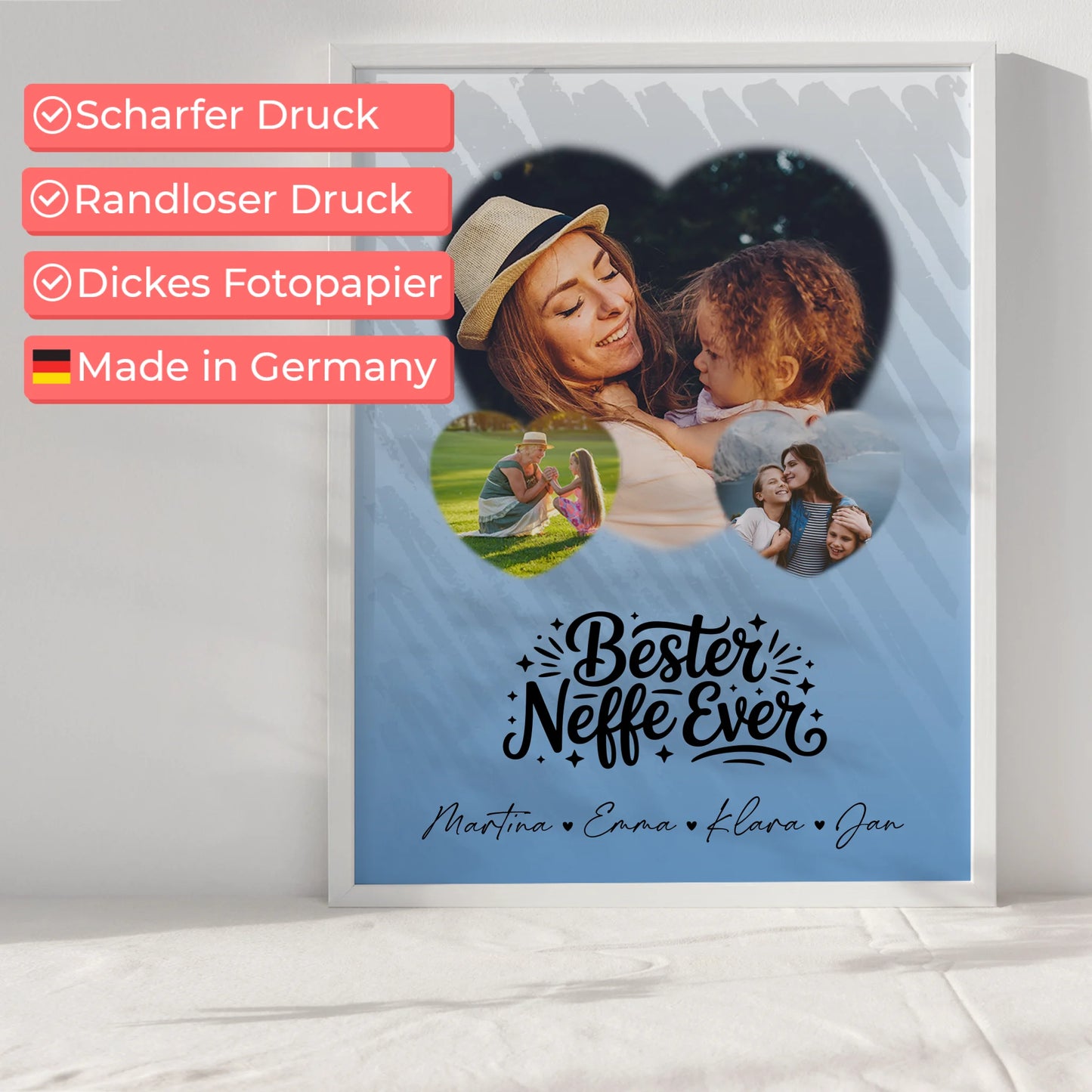 Karten Poster Personalisiert mit 3 Herz Fotos Bester Neffe Ever Geschenk