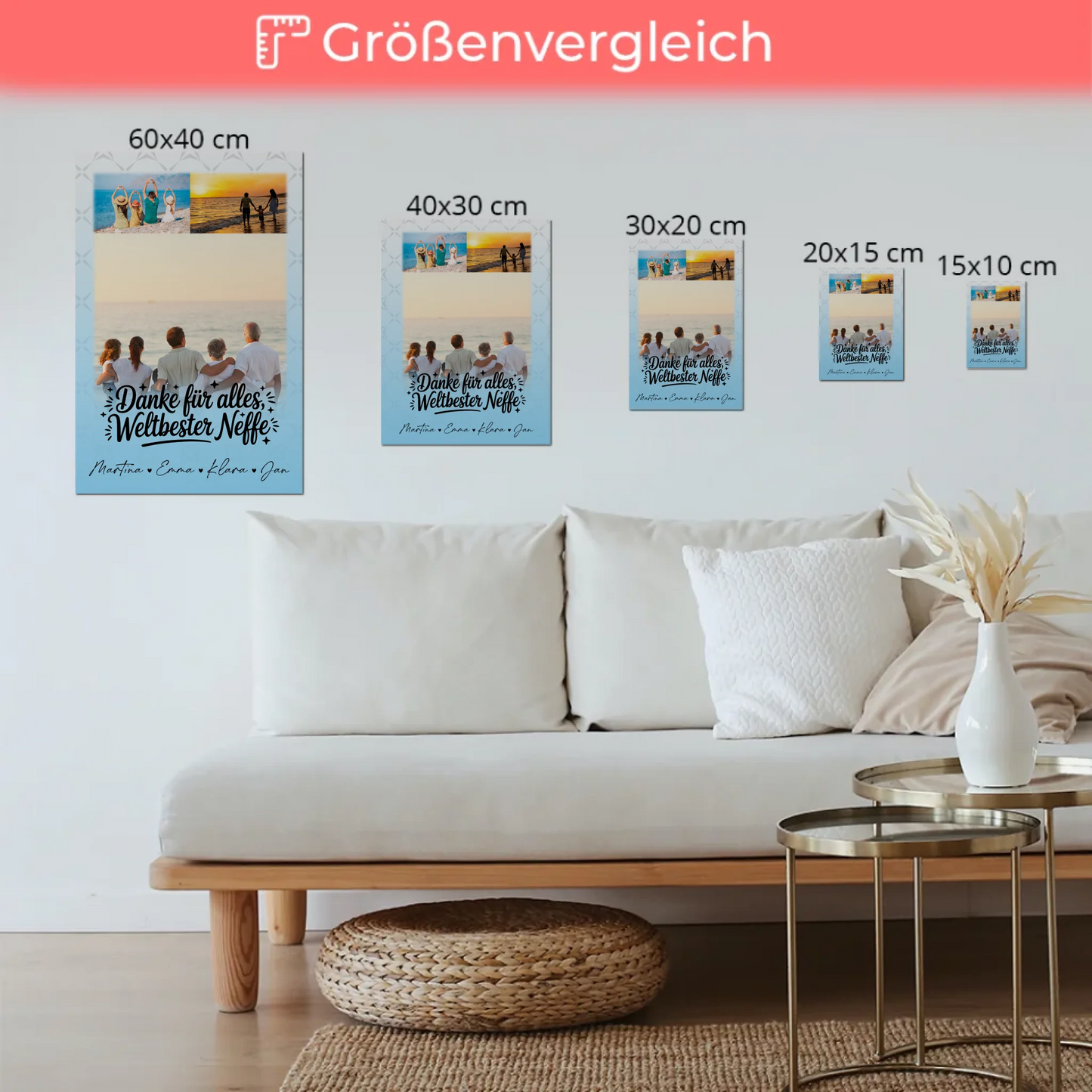 Personalisierte Fotoboard Magnet Wandbild mit 3 Fotos für die beste Nichte danke für alles