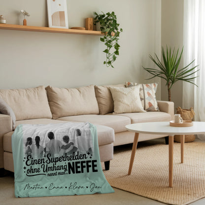 Personalisierte Namensdecke mit 3 Fotos und Herz Foto Bruder ist mein Held Schwarz-Weiß 4