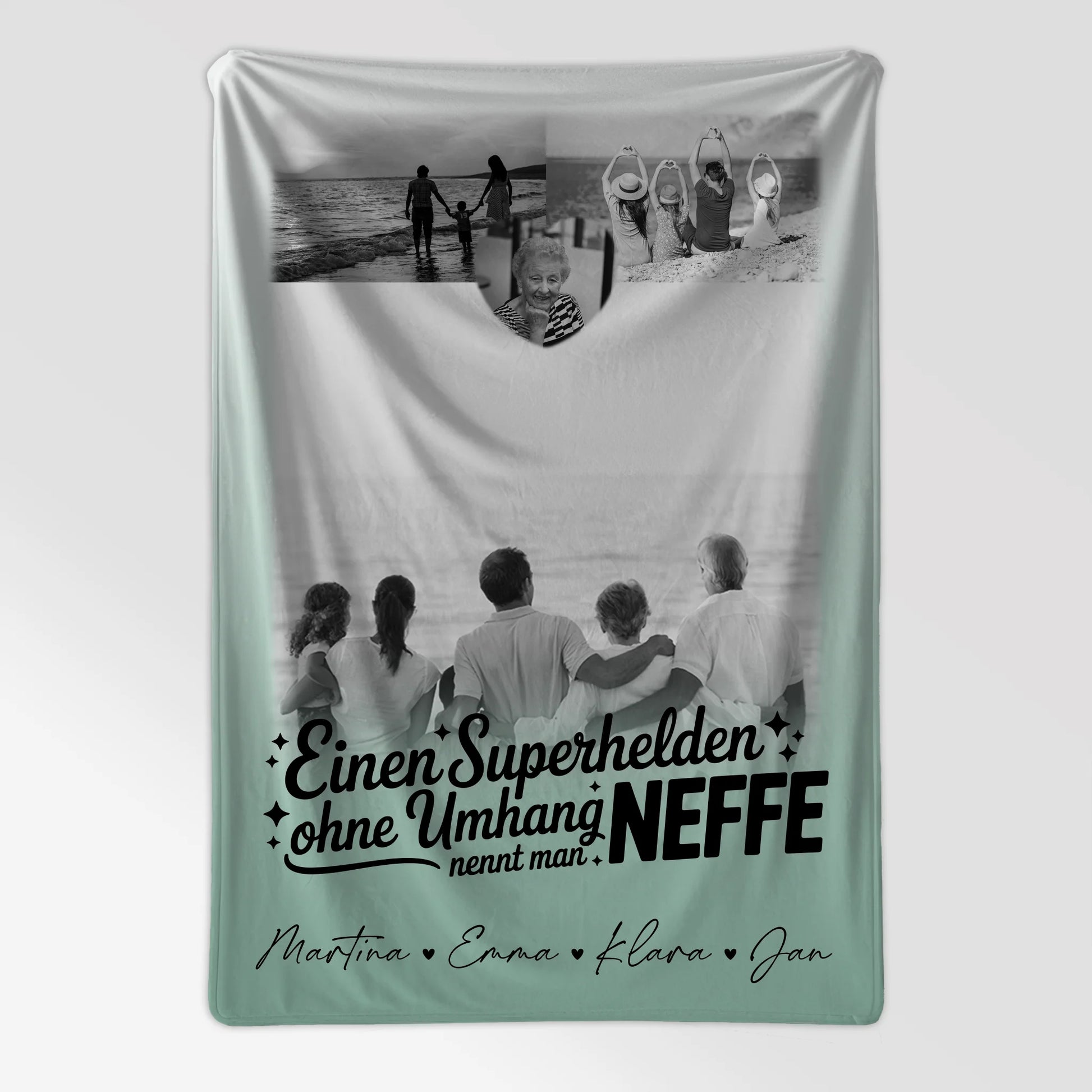 Personalisierte Namensdecke mit 3 Fotos und Herz Foto Bruder ist mein Held Schwarz-Weiß 7