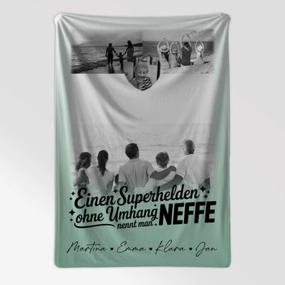 Personalisierte Namensdecke mit 3 Fotos und Herz Foto Bruder ist mein Held Schwarz-Weiß 7