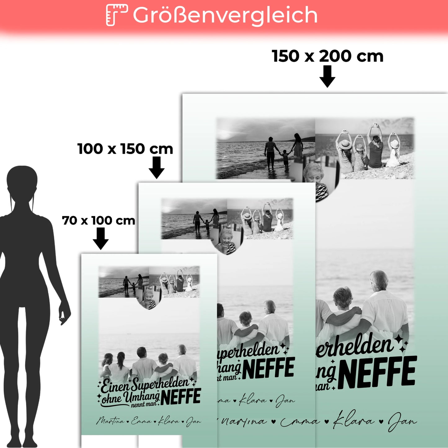 Personalisierte Namensdecke mit 3 Fotos und Herz Foto Bruder ist mein Held Schwarz-Weiß 5