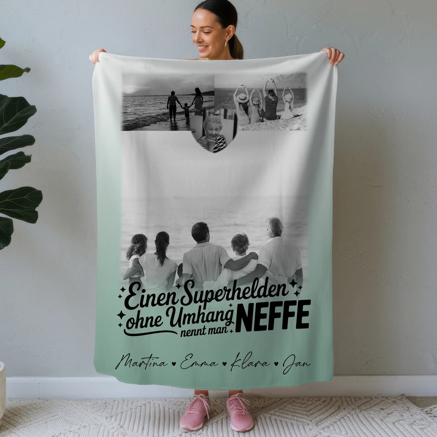 Personalisierte Namensdecke mit 3 Fotos und Herz Foto Bruder ist mein Held Schwarz-Weiß 1