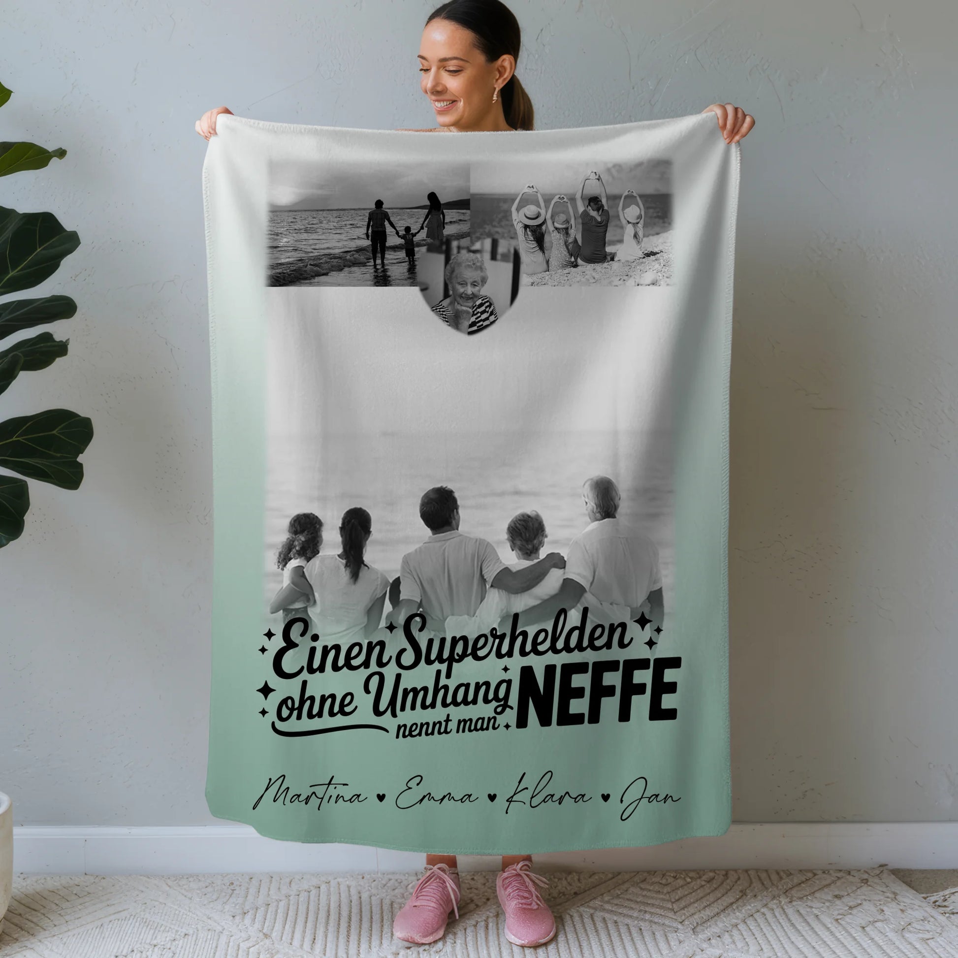 Personalisierte Namensdecke mit 3 Fotos und Herz Foto Bruder ist mein Held Schwarz-Weiß 1