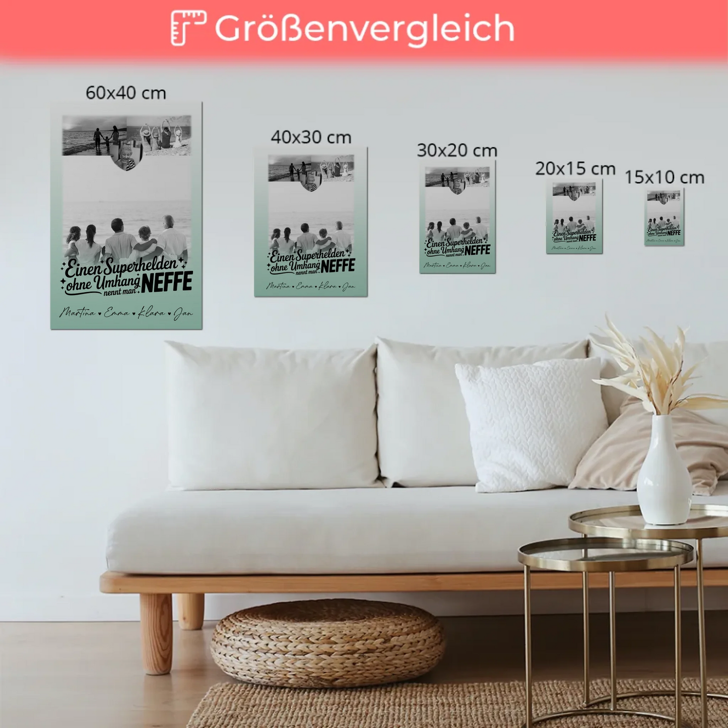 Personalisierbares Fotoboard Poster Magnetisch mit 3 Fotos und Herz Foto Bruder ist mein Held Schwarz-Weiß