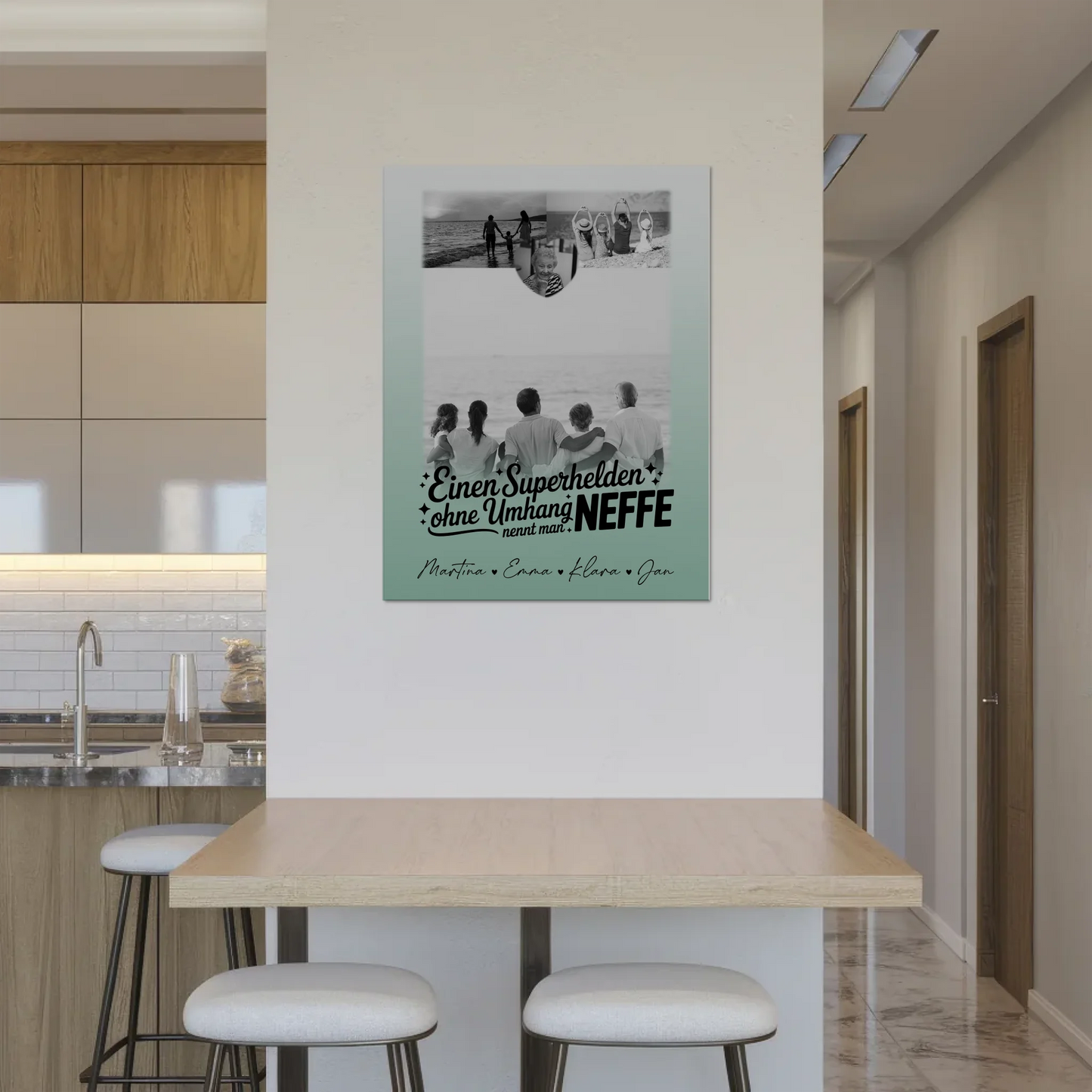 Personalisierbares Fotoboard Poster Magnetisch mit 3 Fotos und Herz Foto Bruder ist mein Held Schwarz-Weiß