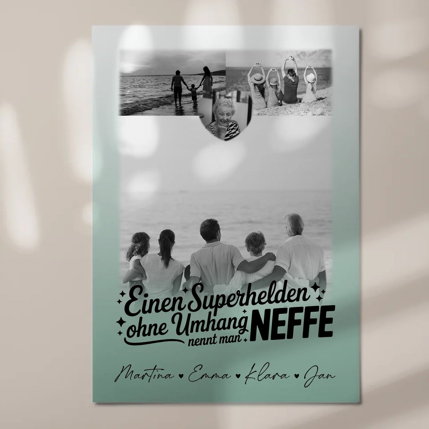 Personalisierbares Fotoboard Poster Magnetisch mit 3 Fotos und Herz Foto Bruder ist mein Held Schwarz-Weiß 7