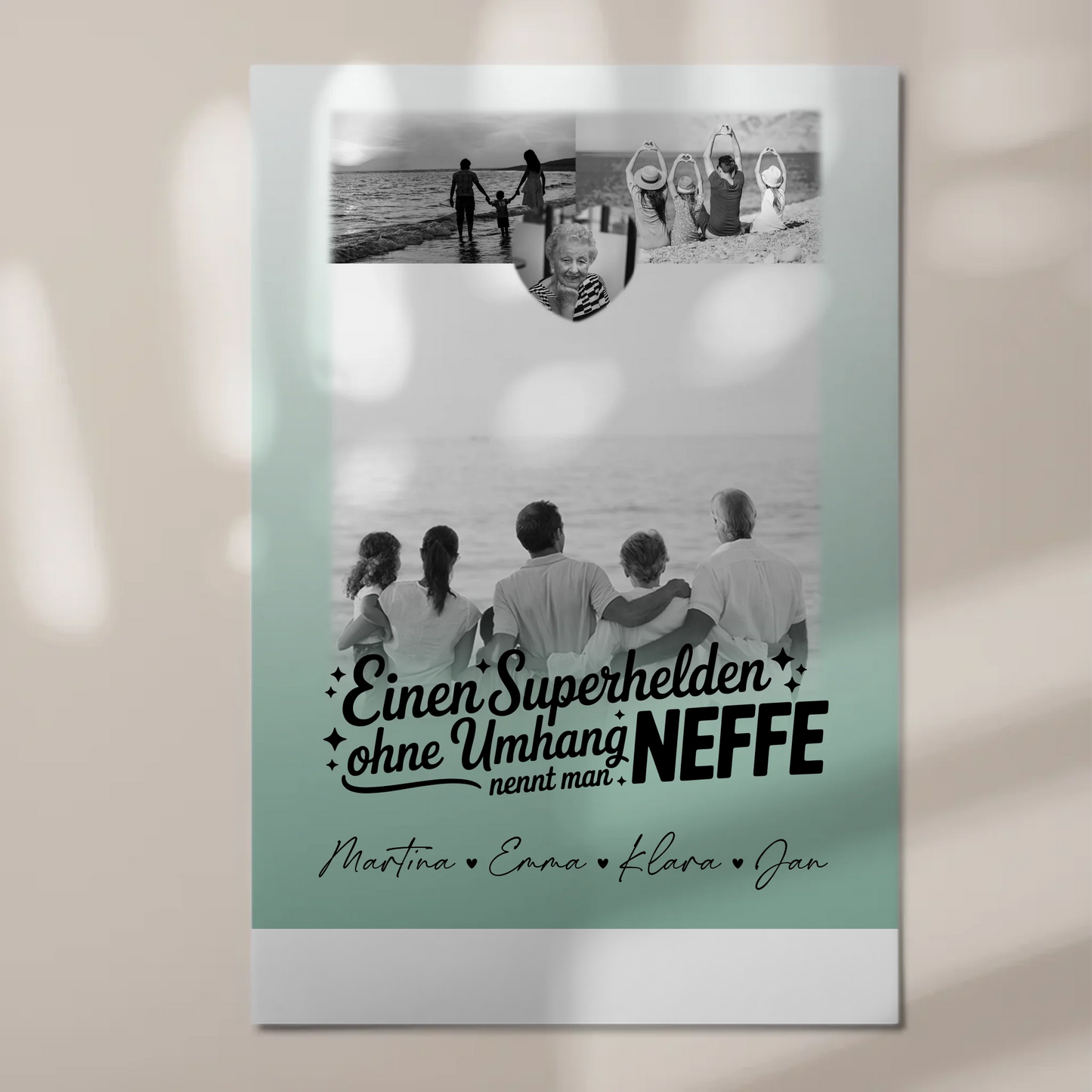 Personalisierbares Fotoboard Poster Magnetisch mit 3 Fotos und Herz Foto Bruder ist mein Held Schwarz-Weiß