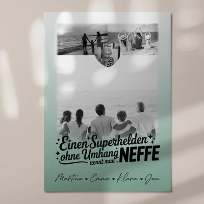 Personalisierbares Fotoboard Poster Magnetisch mit 3 Fotos und Herz Foto Bruder ist mein Held Schwarz-Weiß