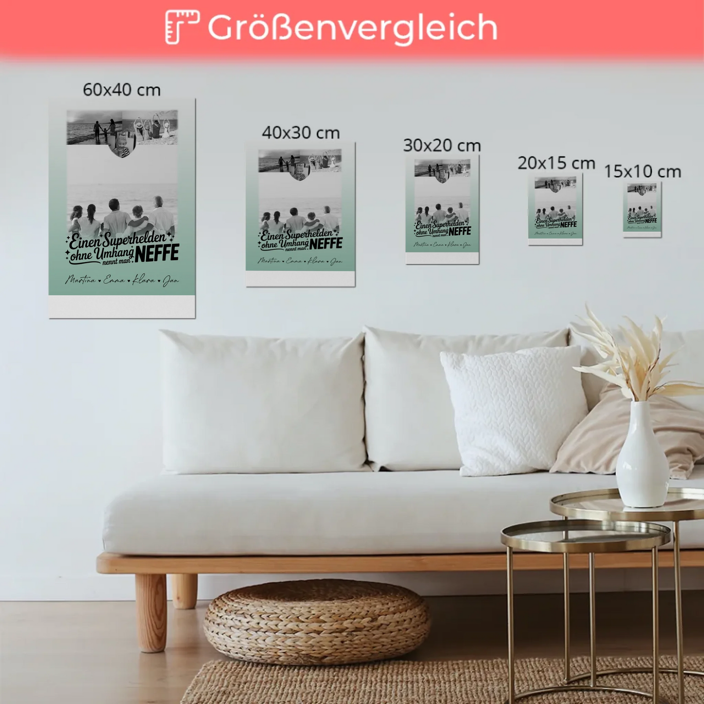 Personalisierbares Fotoboard Poster Magnetisch mit 3 Fotos und Herz Foto Bruder ist mein Held Schwarz-Weiß