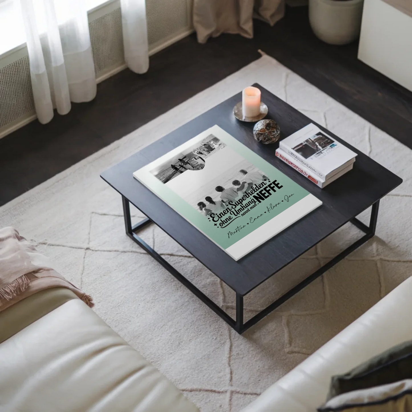 Personalisierbares Fotoboard Poster Magnetisch mit 3 Fotos und Herz Foto Bruder ist mein Held Schwarz-Weiß