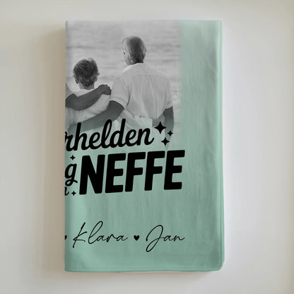 Personalisierte Namensdecke mit 3 Fotos und Herz Foto Bruder ist mein Held Schwarz-Weiß 6