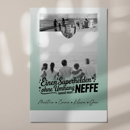 Personalisierbares Fotoboard Poster Magnetisch mit 3 Fotos und Herz Foto Bruder ist mein Held Schwarz-Weiß