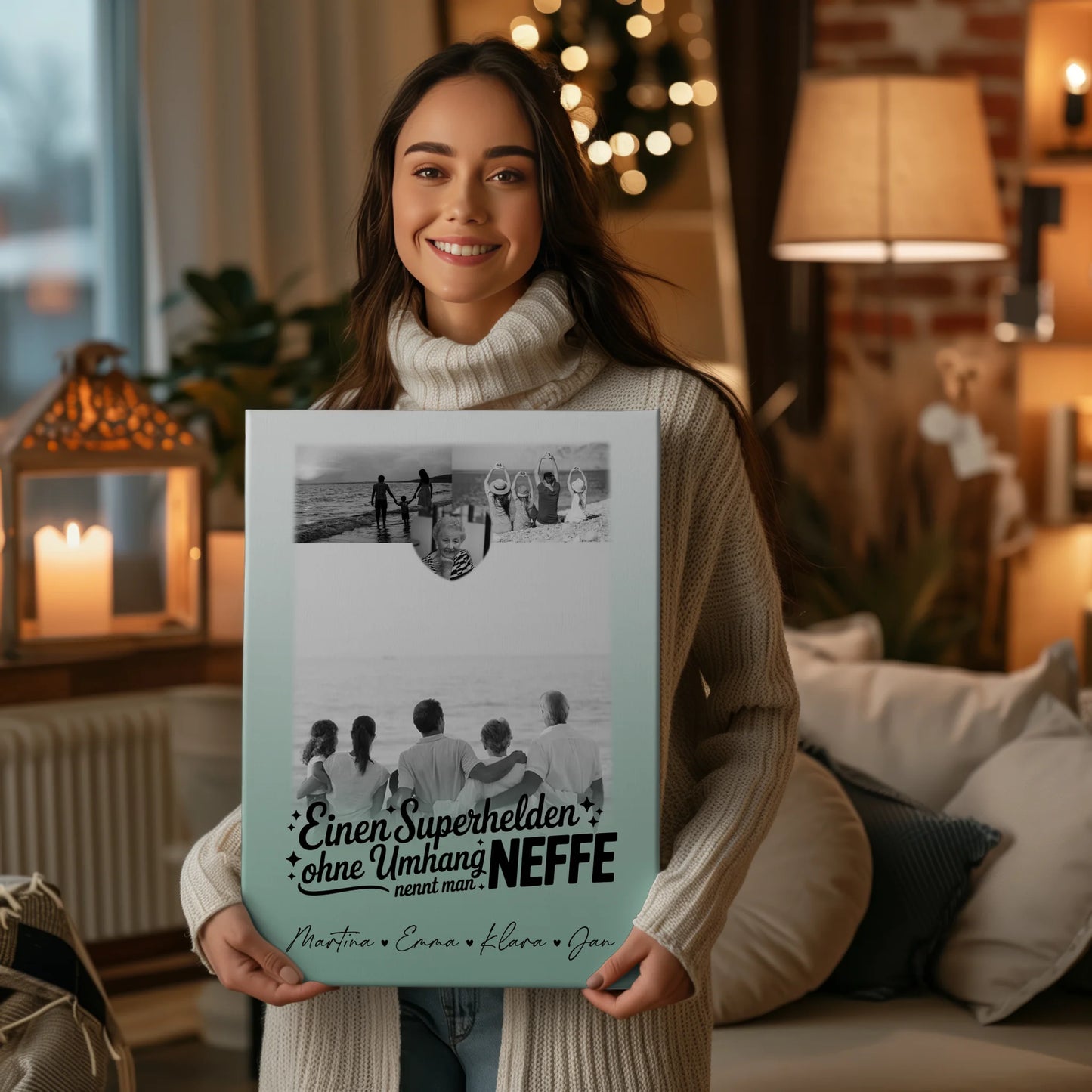 Personalisiertes Leinwand Bild mit 3 Fotos und Herz Foto Bruder ist mein Held Schwarz-Weiß 2