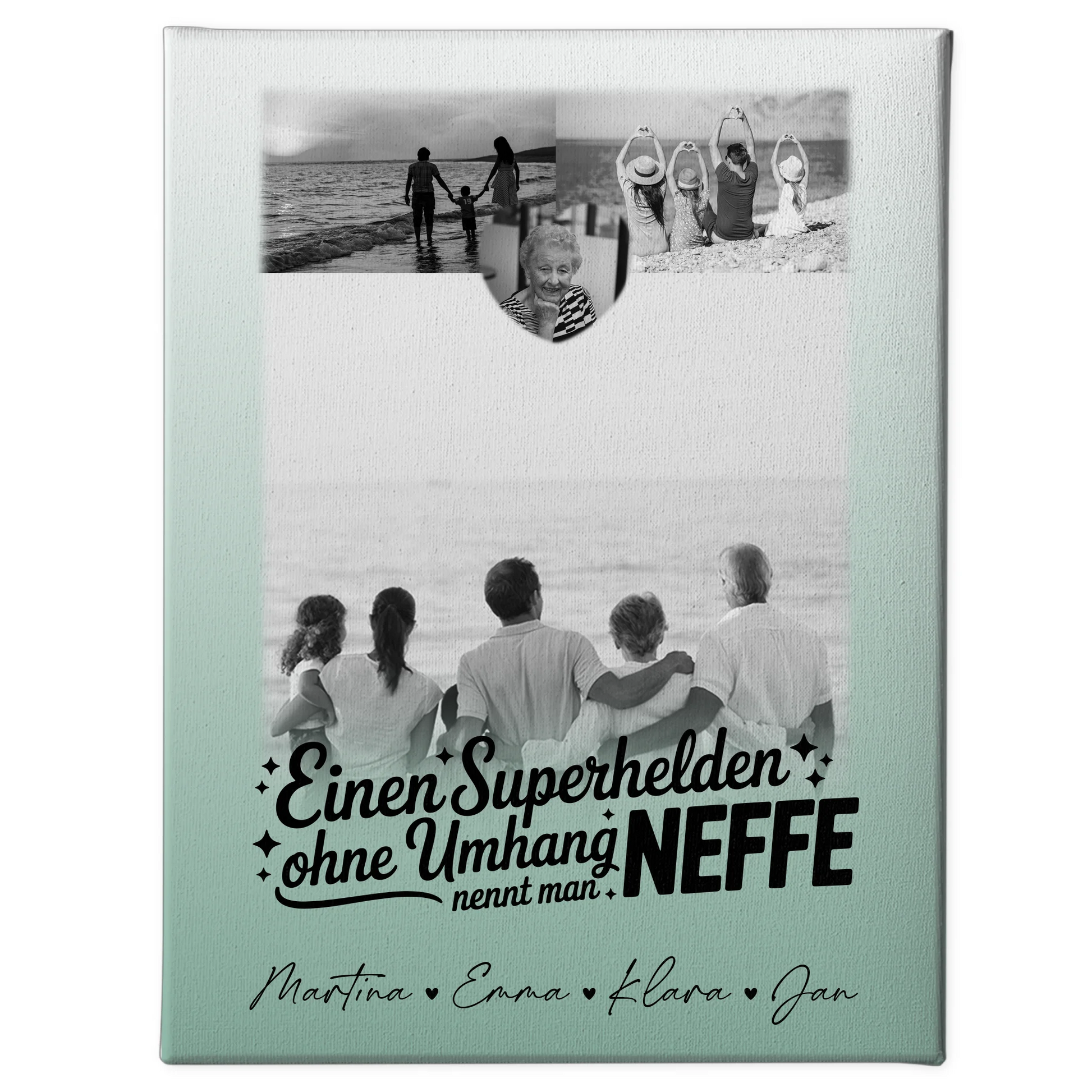 Personalisiertes Leinwand Bild mit 3 Fotos und Herz Foto Bruder ist mein Held Schwarz-Weiß 1