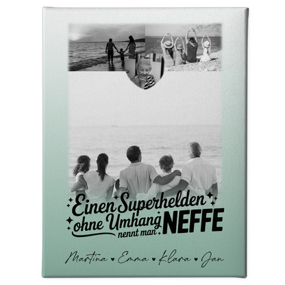 Personalisiertes Leinwand Bild mit 3 Fotos und Herz Foto Bruder ist mein Held Schwarz-Weiß 1