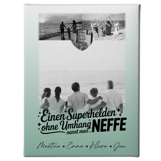 Personalisiertes Leinwand Bild mit 3 Fotos und Herz Foto Bruder ist mein Held Schwarz-Weiß 1