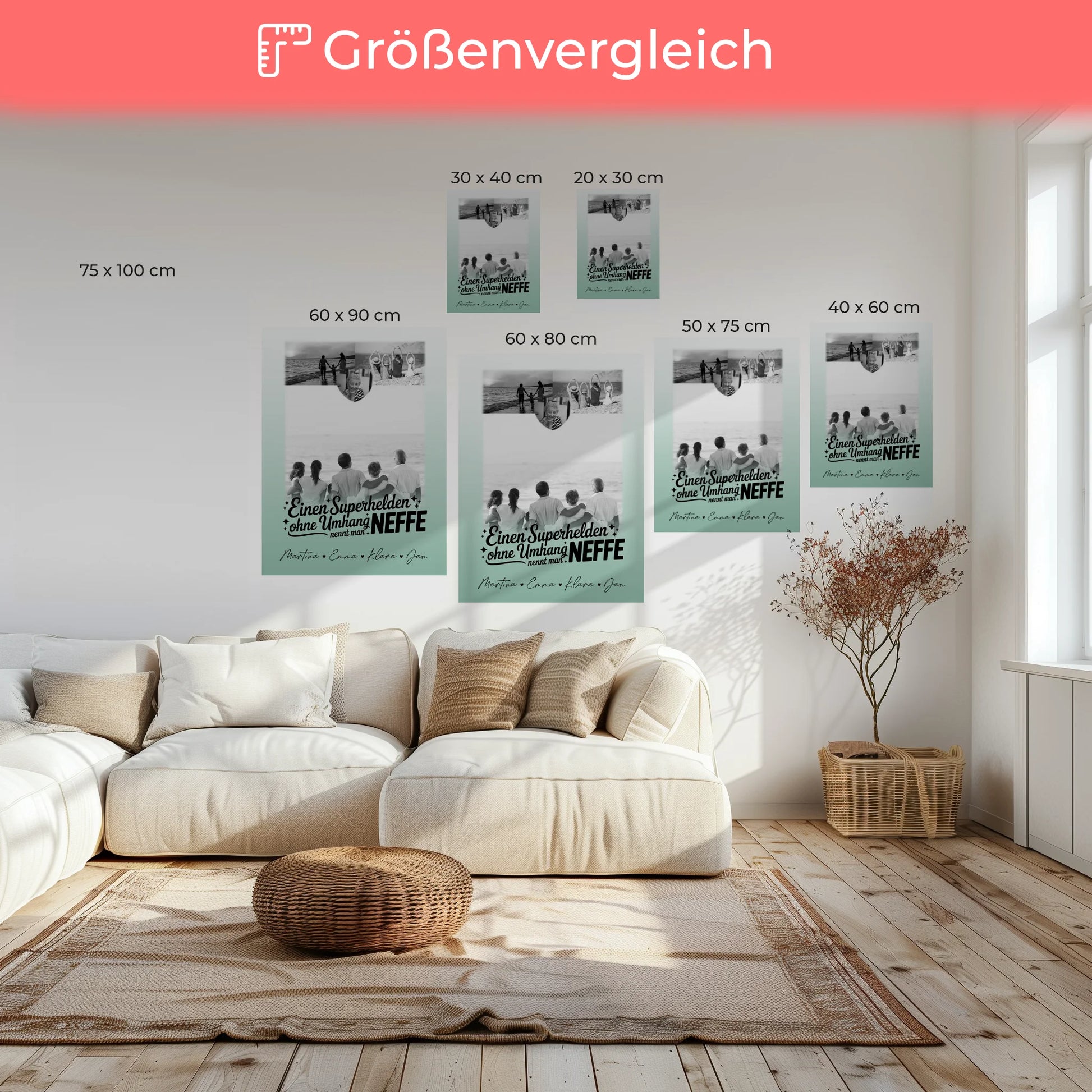 Personalisiertes Leinwand Bild mit 3 Fotos und Herz Foto Bruder ist mein Held Schwarz-Weiß 6